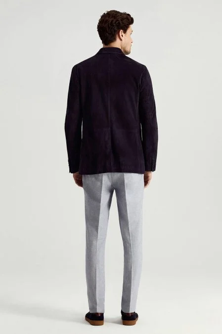 Doğal Süet Deri Lacivert Spor Ceket