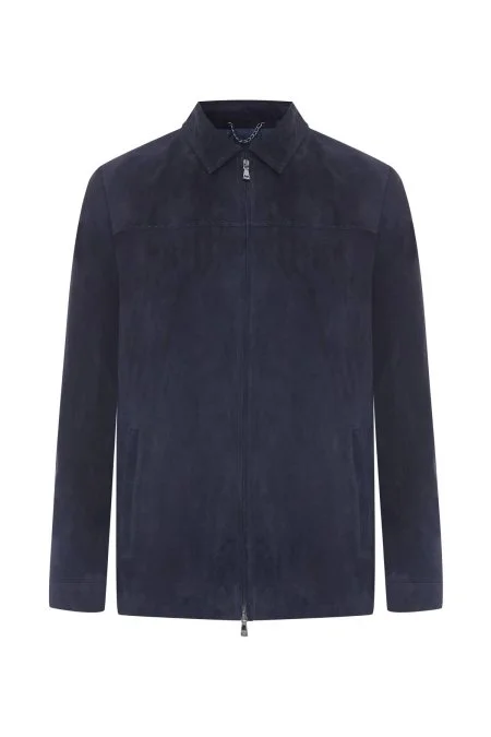 Doğal Süet Lacivert Deri Ceket