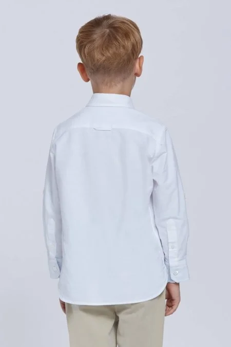 Düğmeli Yaka Beyaz Saf Pamuk Çocuk Gömlek