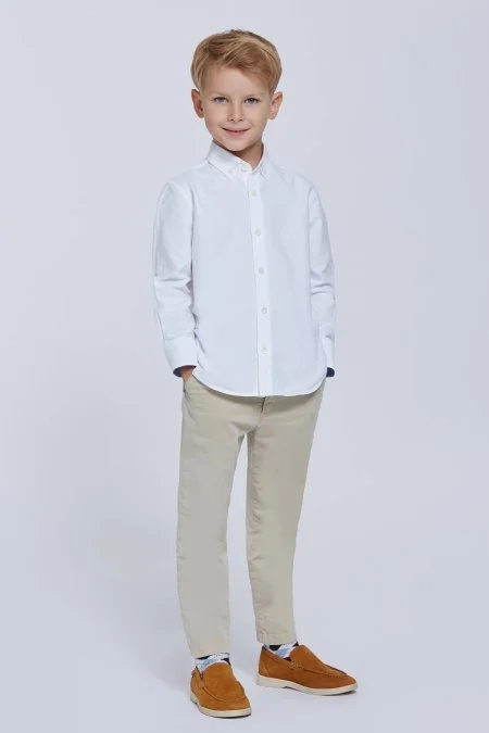 Düğmeli Yaka Beyaz Saf Pamuk Çocuk Gömlek