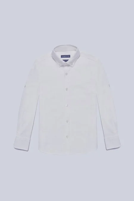 Düğmeli Yaka Beyaz Saf Pamuk Çocuk Gömlek