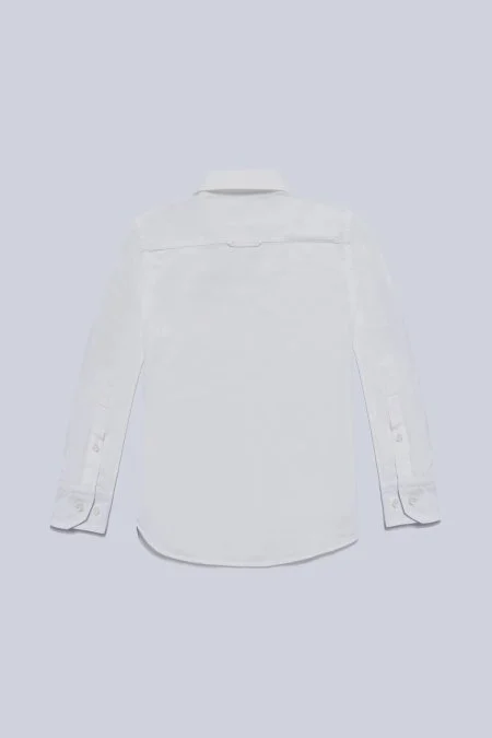 Düğmeli Yaka Beyaz Saf Pamuk Çocuk Gömlek
