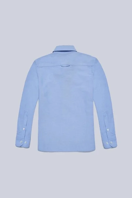 Düğmeli Yaka Mavi Saf Pamuk Çocuk Gömlek