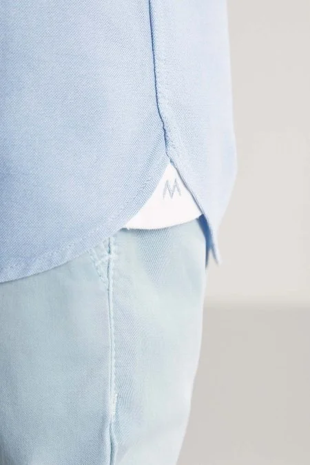 Düğmeli Yaka Mavi Saf Pamuk Çocuk Gömlek