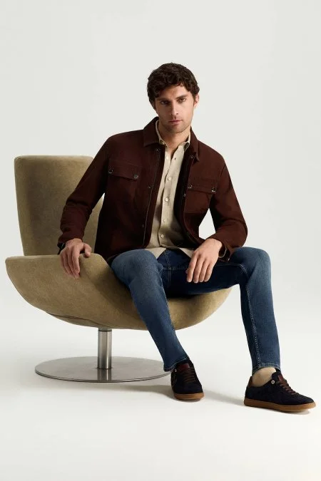 Düğmeli Yaka Saf Keten Taş Rengi Gömlek