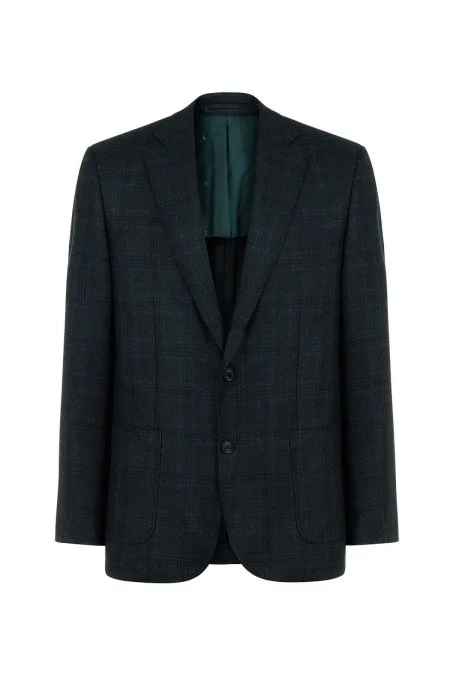 Ekose Desen Koyu Yeşil Saf Yün Ceket