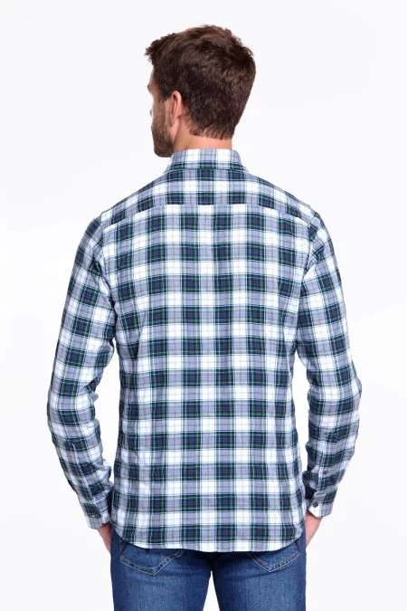 Ekose Desen Pamuk Yeşil Gömlek