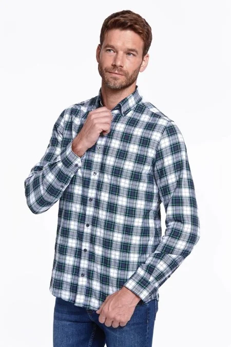 Ekose Desen Pamuk Yeşil Gömlek