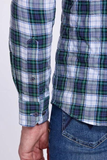 Ekose Desen Pamuk Yeşil Gömlek