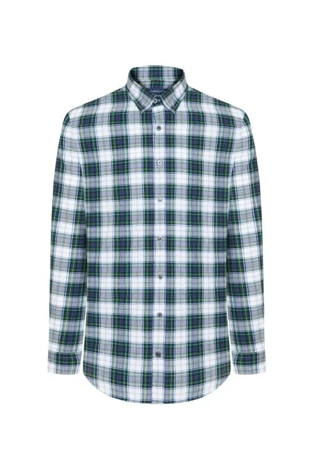 Ekose Desen Pamuk Yeşil Gömlek