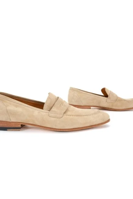 El Yapımı Kum Rengi Süet Deri Loafer
