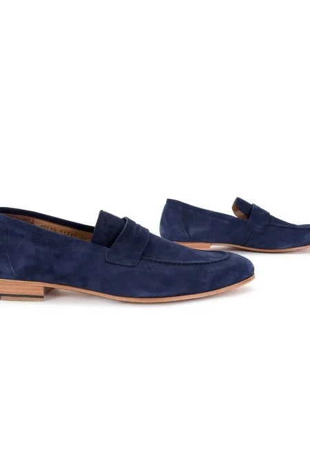 El Yapımı Lacivert Süet Deri Loafer