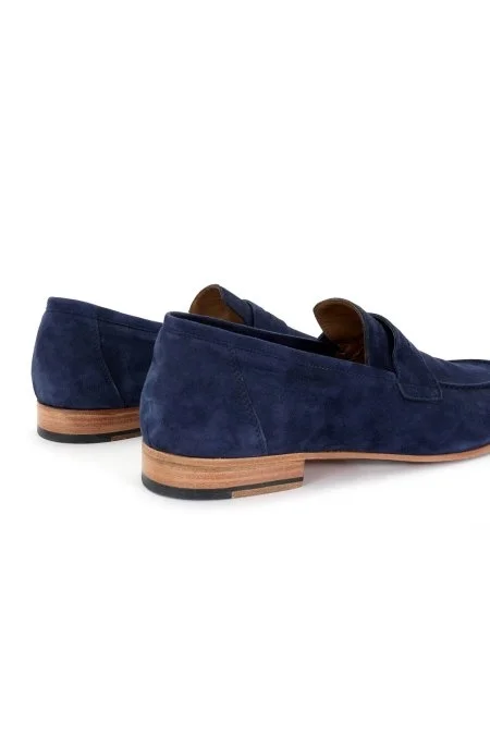 El Yapımı Lacivert Süet Deri Loafer
