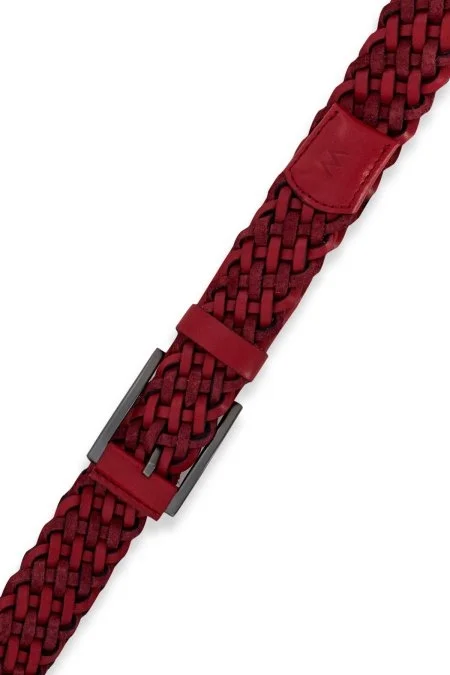 Bordo El Yapımı Süet Deri Örgü Kemer