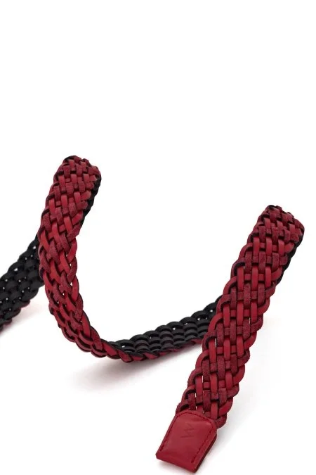 Bordo El Yapımı Süet Deri Örgü Kemer