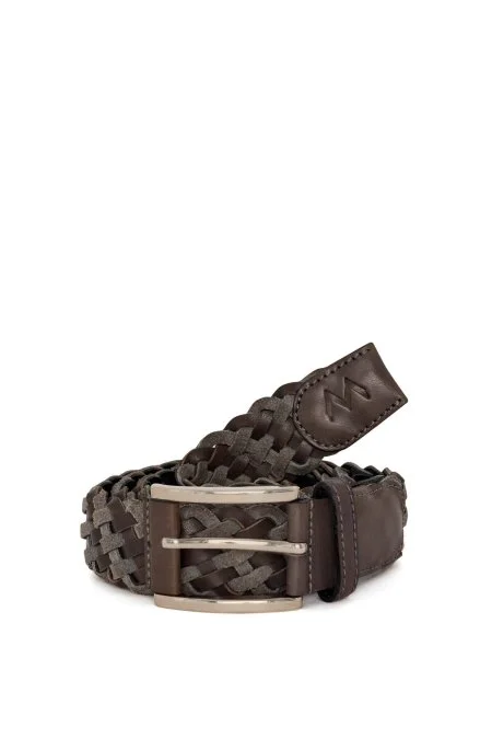 Açık Gri El Yapımı Süet Deri Örgü Kemer