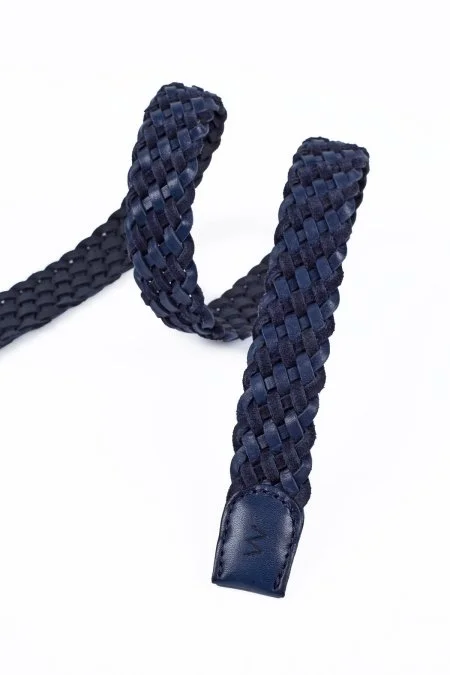 Lacivert El Yapımı Süet Deri Örgü Kemer