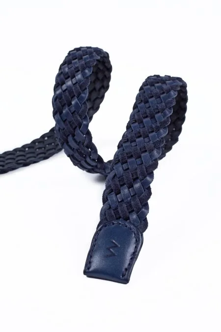 Lacivert El Yapımı Süet Deri Örgü Kemer