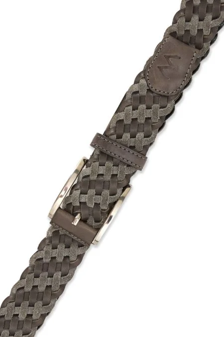 Orta Gri El Yapımı Süet Deri Örgü Kemer