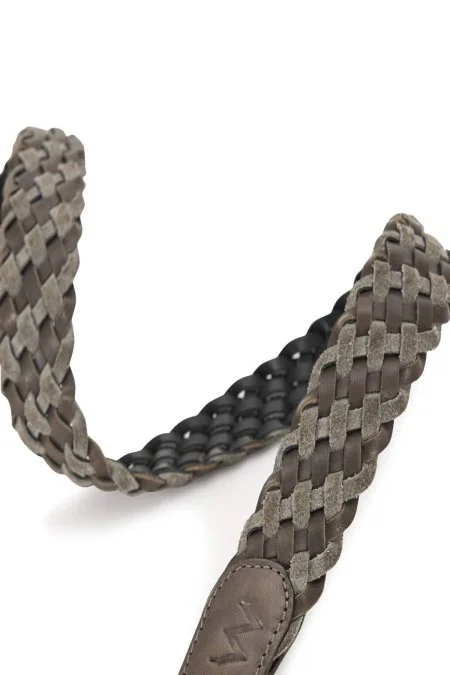 Orta Gri El Yapımı Süet Deri Örgü Kemer