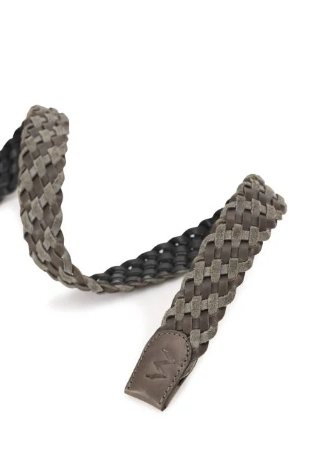 Orta Gri El Yapımı Süet Deri Örgü Kemer