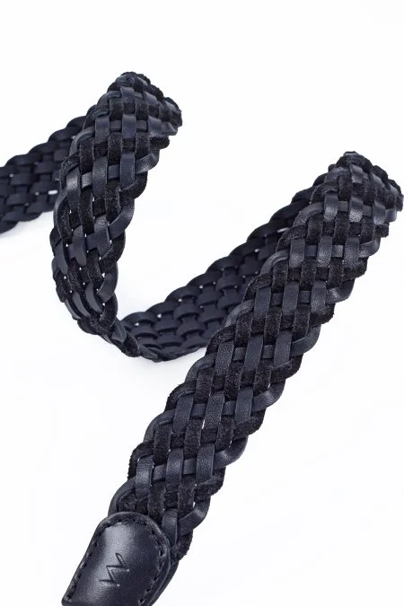 Siyah El Yapımı Süet Deri Örgü Kemer