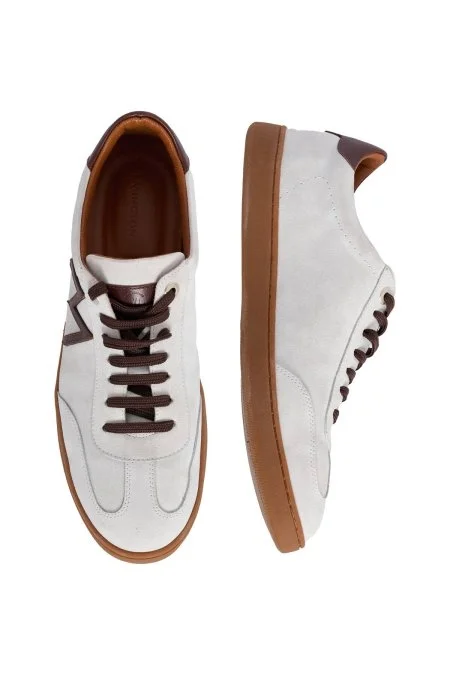 El Yapımı Süet Deri M Logo Detaylı Beyaz Sneaker