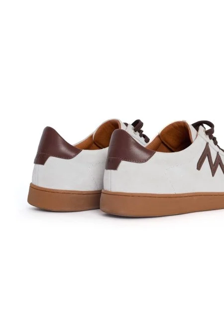 El Yapımı Süet Deri M Logo Detaylı Beyaz Sneaker