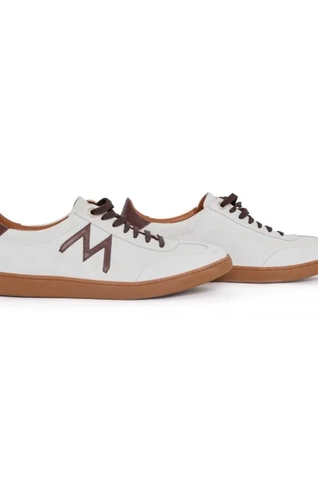 El Yapımı Süet Deri M Logo Detaylı Beyaz Sneaker