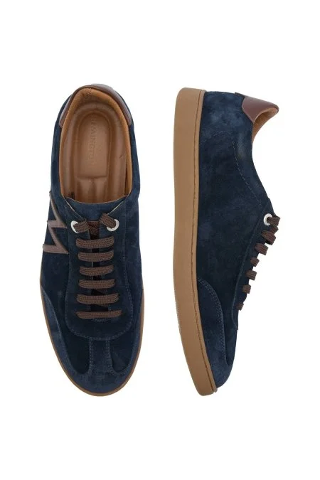 El Yapımı Süet Deri M Logo Detaylı Lacivert Sneaker