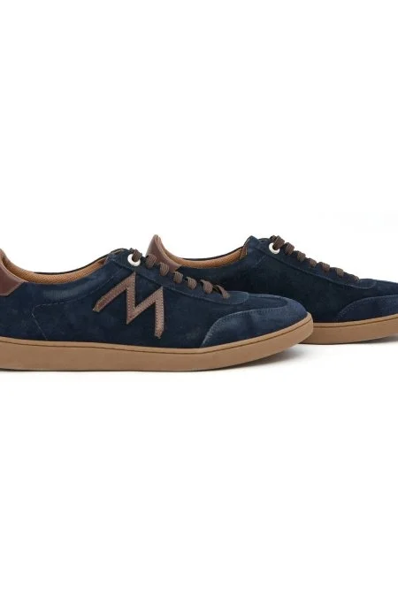 El Yapımı Süet Deri M Logo Detaylı Lacivert Sneaker