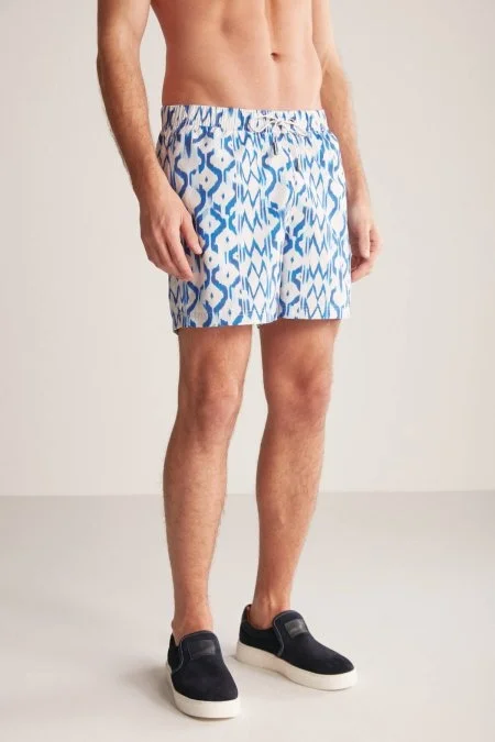 Etnik Desen Beyaz-Mavi Quick Dry Mayo