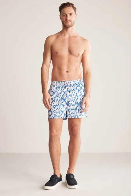 Etnik Desen Beyaz-Mavi Quick Dry Mayo