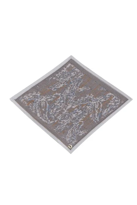 Etnik Desen Gri-Beyaz Örgü Mendil