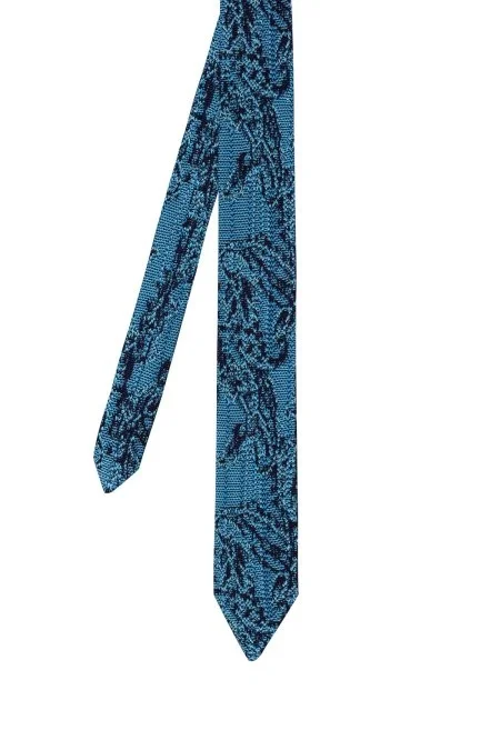 Etnik Desen Lacivert-Mavi Örgü Kravat