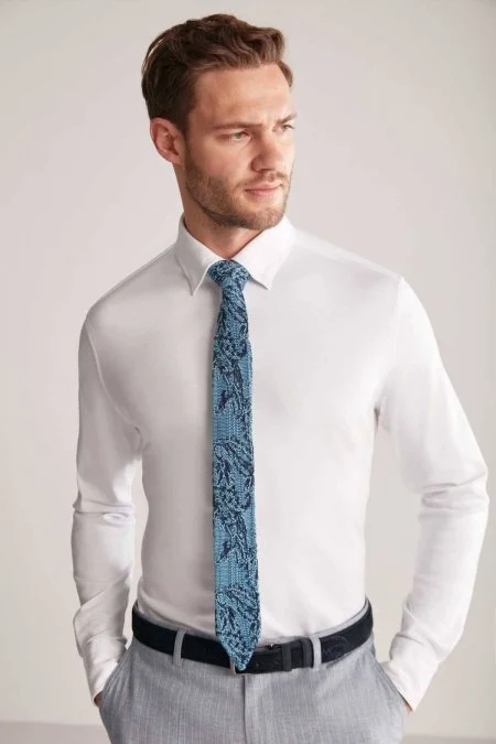 Etnik Desen Lacivert-Mavi Örgü Kravat