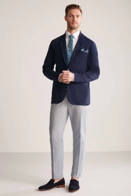 Etnik Desen Lacivert-Mavi Örgü Mendil