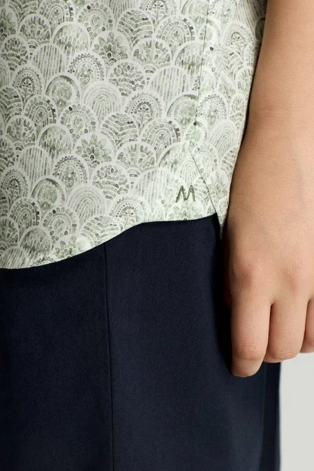Etnik Desen Yeşil Kısa Kollu Tencel Çocuk Gömlek