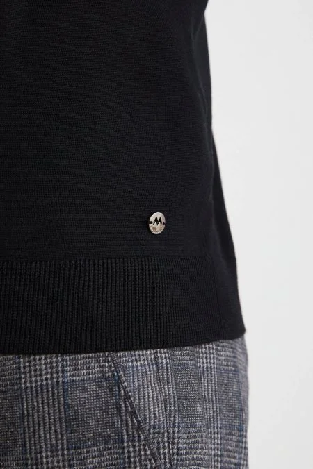 Extrafine Merino Desen Lupetto Yaka Siyah Triko