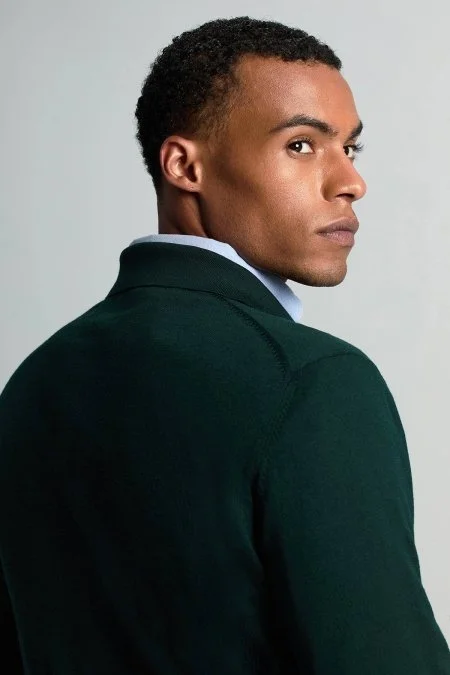 Extrafine Merino Polo Yaka Zümrüt Yeşili Triko