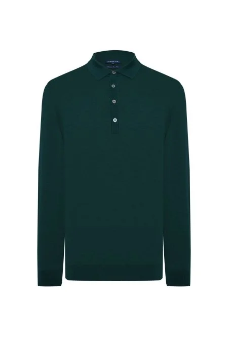 Extrafine Merino Polo Yaka Zümrüt Yeşili Triko