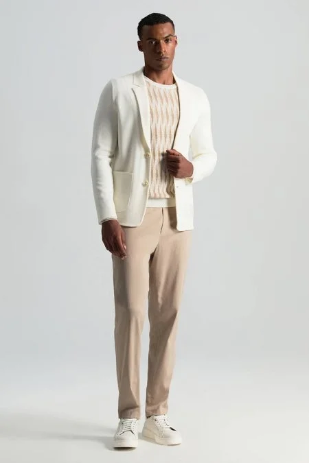 Extrafine Merino Ekru Triko Blazer Ceket