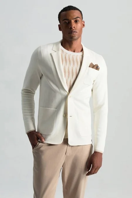 Extrafine Merino Ekru Triko Blazer Ceket