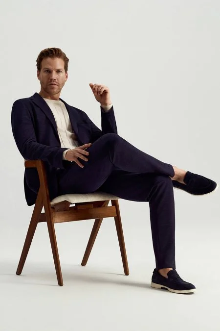 Extrafine Merino Yün-Pamuk Karışım Desenli Krem Triko