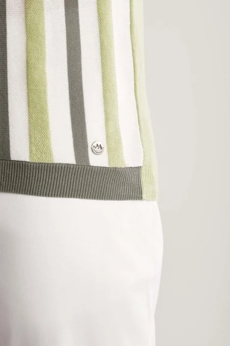 Fermuar Detaylı Çizgi Desen Yeşil Triko Polo