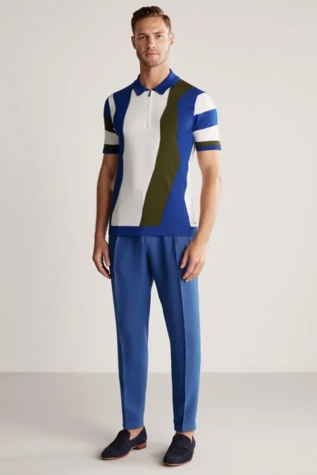 Fermuar Detaylı İndigo Merserize Pamuk Triko Polo