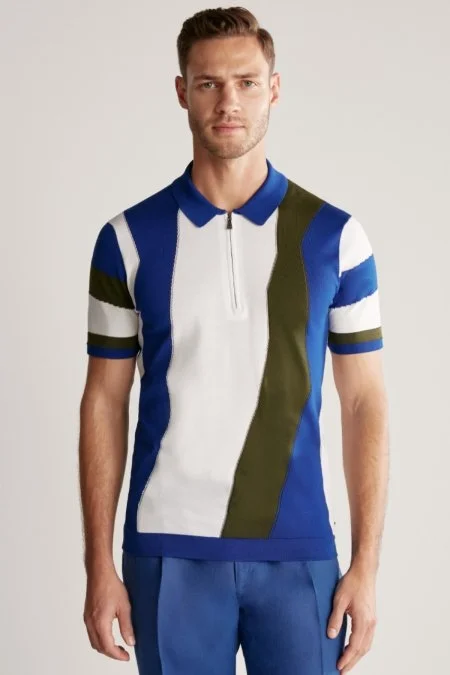 Fermuar Detaylı İndigo Merserize Pamuk Triko Polo