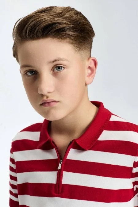 Fermuar Detaylı Kırmızı Beyaz Çizgili Merserize Pamuk Çocuk Triko Polo