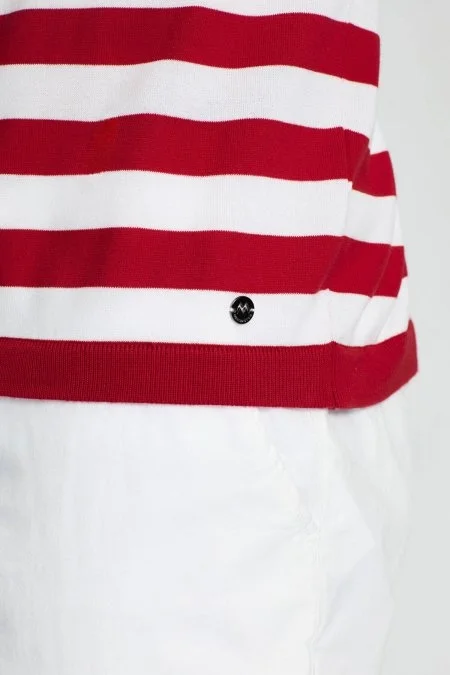 Fermuar Detaylı Kırmızı Beyaz Çizgili Merserize Pamuk Triko Polo