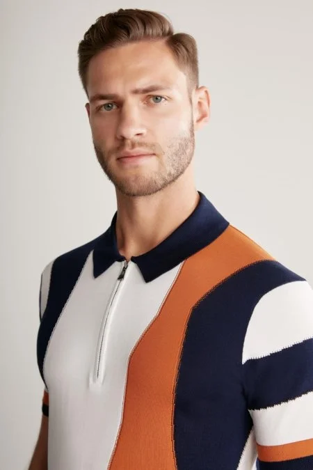 Fermuar Detaylı Lacivert Merserize Pamuk Triko Polo